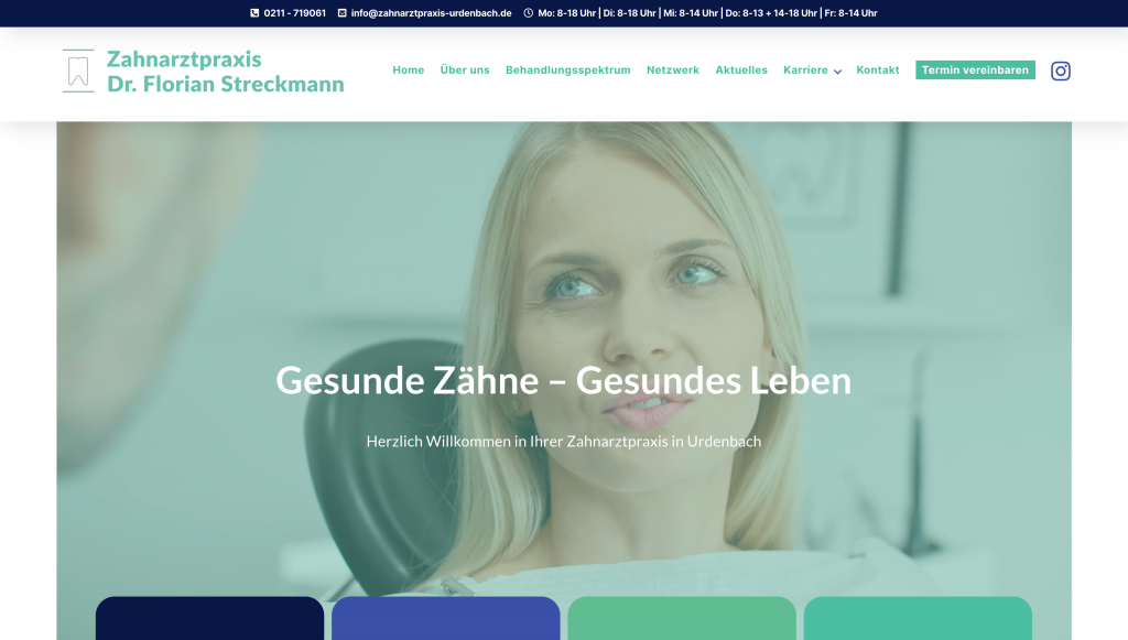 Zahnarztpraxis Urdenbach, Webdesign + Marketing für Zahnärzte
