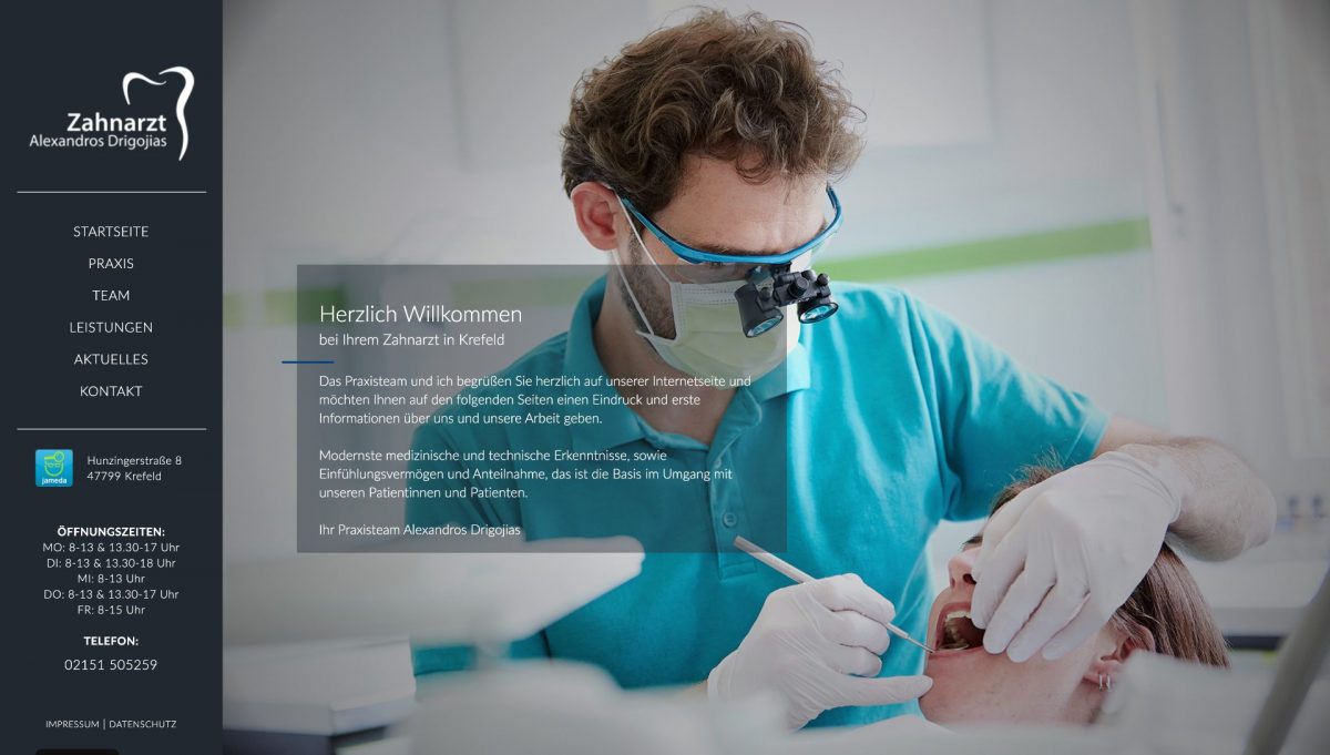 Screenshot der von denktal gestalteten Praxis-Website: Zahnmedizin in Krefeld