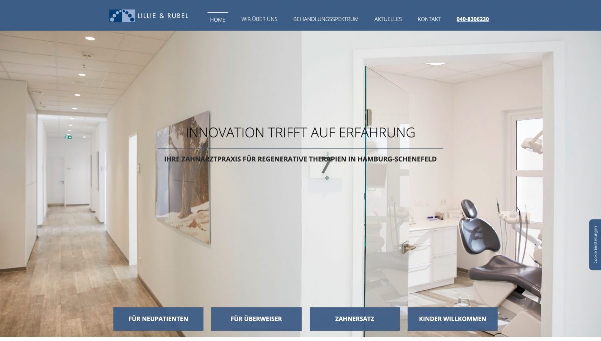 Screenshot der von denktal gestalteten Praxis-Website: Zahnarztpraxis im Stadtzentrum Schenefeld
