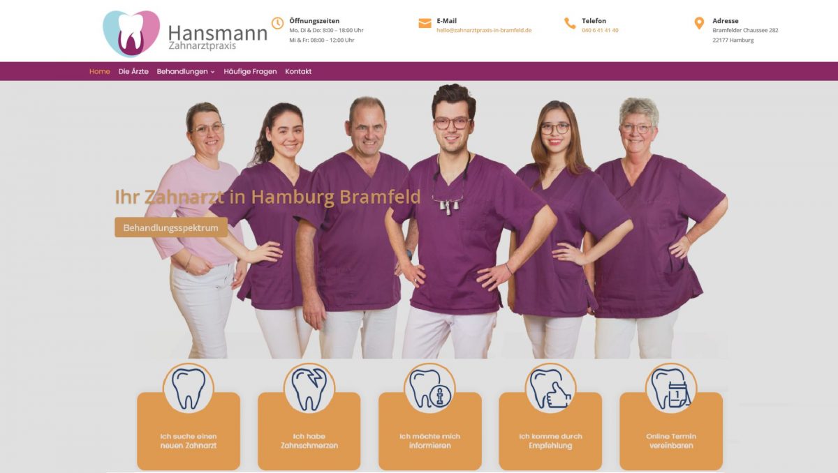 Screenshot der von denktal gestalteten Praxis-Website: Zahnarzt in Hamburg-Bramfeld