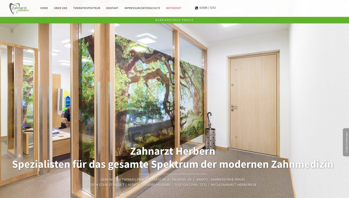 Screenshot der von denktal gestalteten Praxis-Website: Zahnarzt-Webseite Herbern